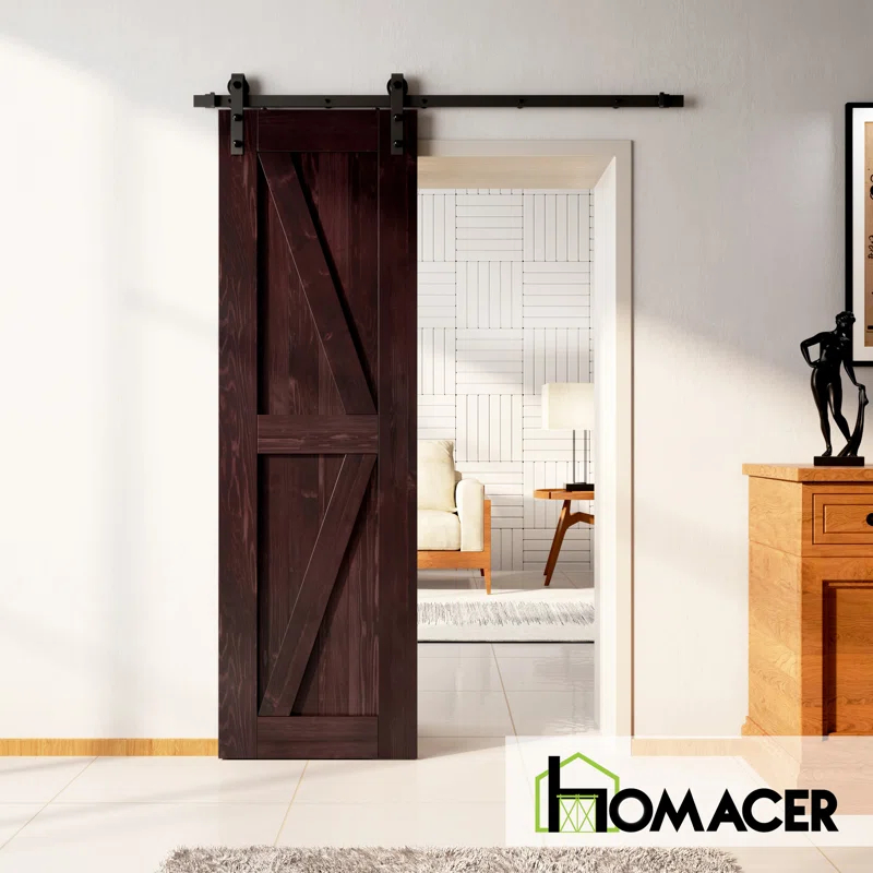 Homacer 84'' Solid Wood Semi-Gloss without Installation Hardware Kit Barn Door