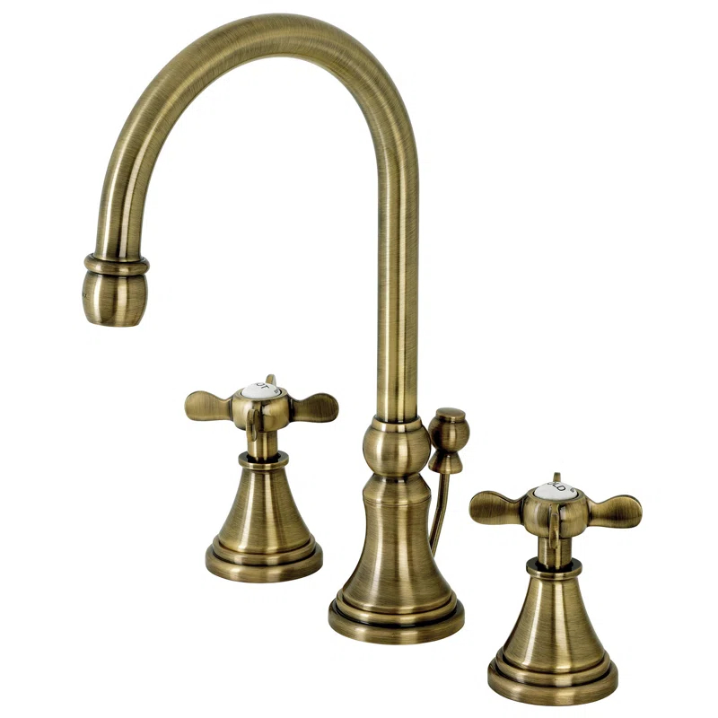 Kingston Brass Essex Two-Handle 3-Hole Deck Mount Widespread Bathroom Faucet with Brass Pop-Up Drain