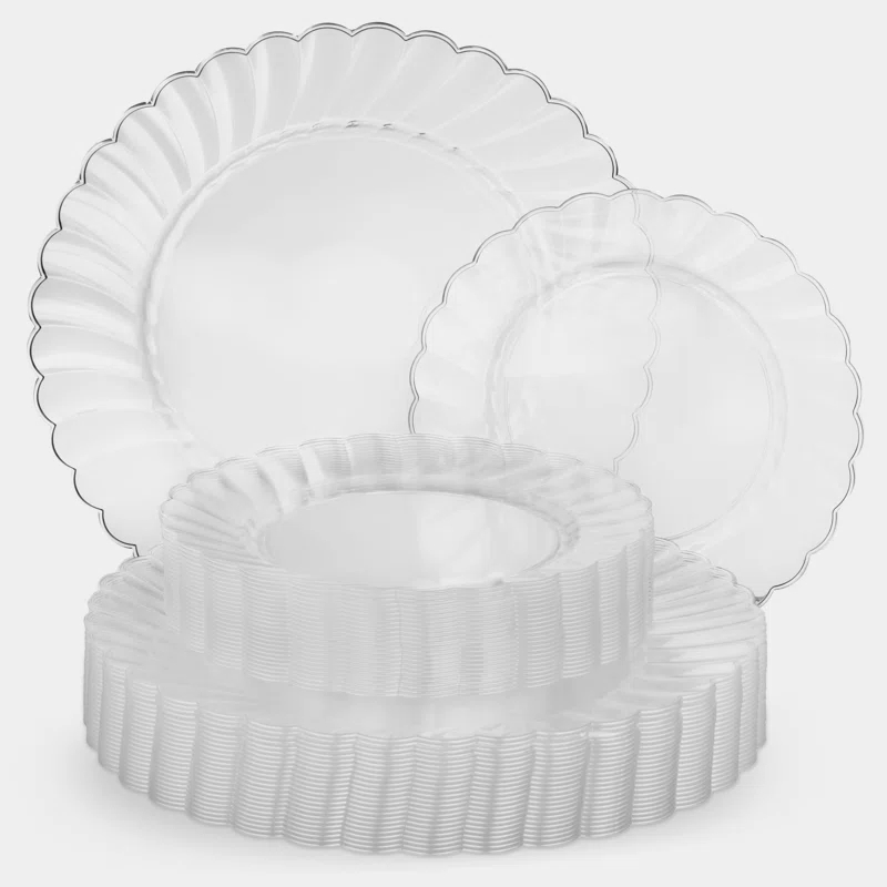 Perfect Settings Tableware 50 Pcs Clear Plastic Disposable Party Dinnerware Combo Set Dinner and Salad Size Plates (Set of 25)