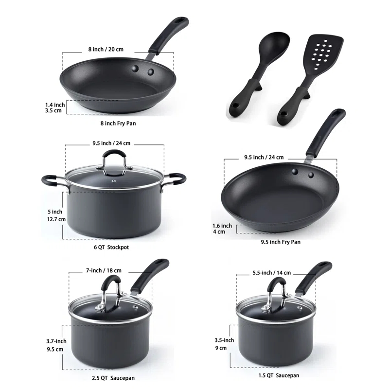 Cook N Home Professional Hard Anodized Pots and Pans Set Nonstick, Kitchen Cookware Set, Black