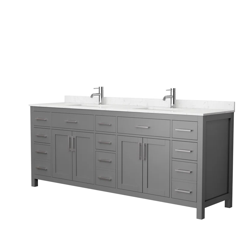 Wyndham Collection Beckett 84" Freestanding Double Bathroom Vanity with Cultured Marble Top