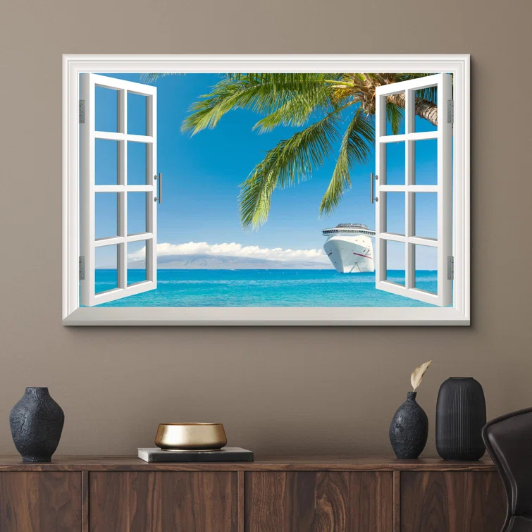 IDEA4WALL Window Scenery " Landscape Tropical Palm Tree Beach Nature Wilderness "