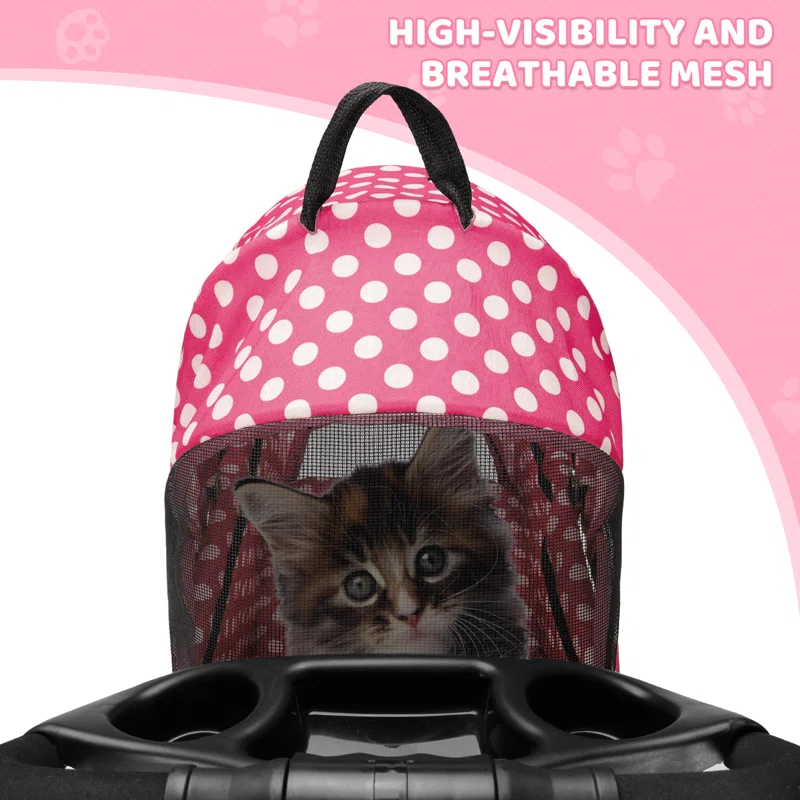 3-In-1 Pet Stroller Foldable Pet Stroller With Weather Cover Storage Basket For Dog Cat