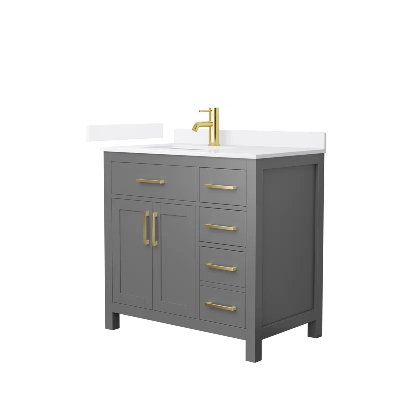 Wyndham Collection Beckett 36" Freestanding Single Bathroom Vanity with Quartz Top
