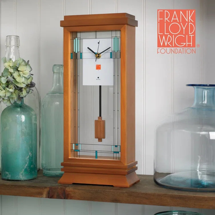 Bulova Modern & Contemporary Analog Solid Wood Tabletop Clock in Brown