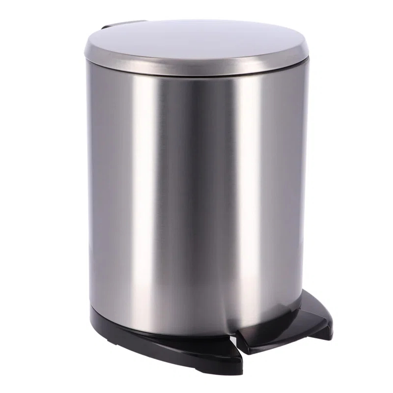 Evideco Soft Close Lid Round Metal Step on Trash Can Waste Basket  6-liters-1.6-gal.
