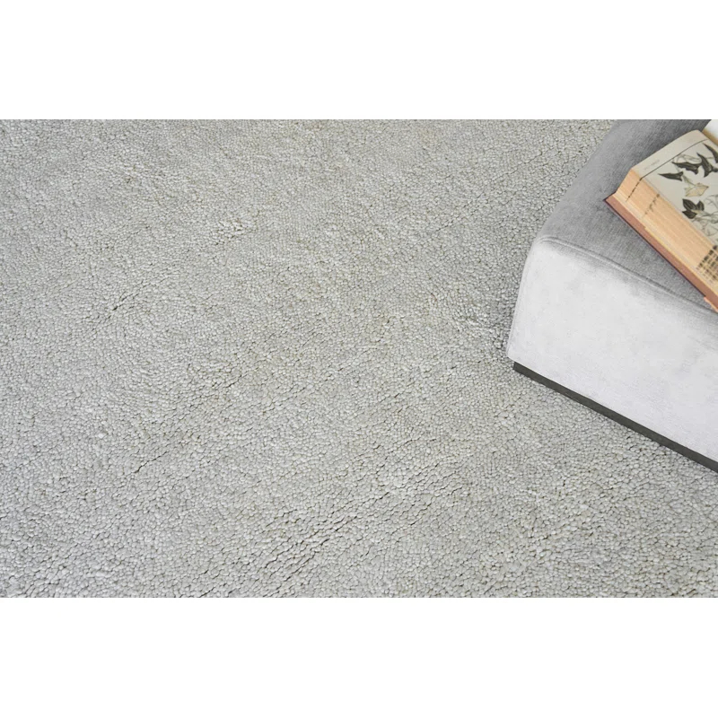 Rectangle Merino Solid Color Hand-Knotted Wool Area Rug In Beige
