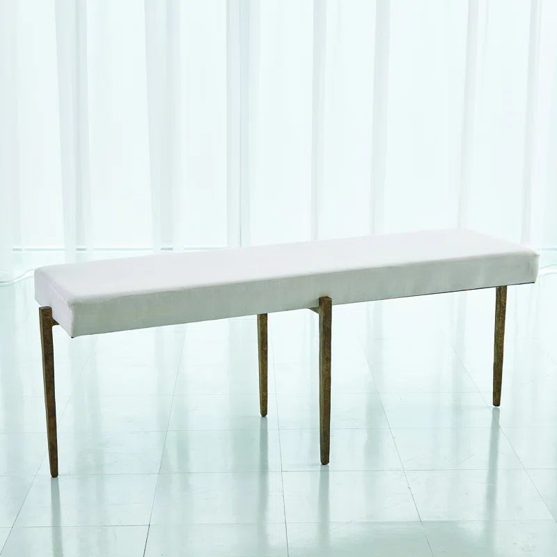 Global Views Laforge Bench-Antique Gold w/Muslin Cushion-Lg