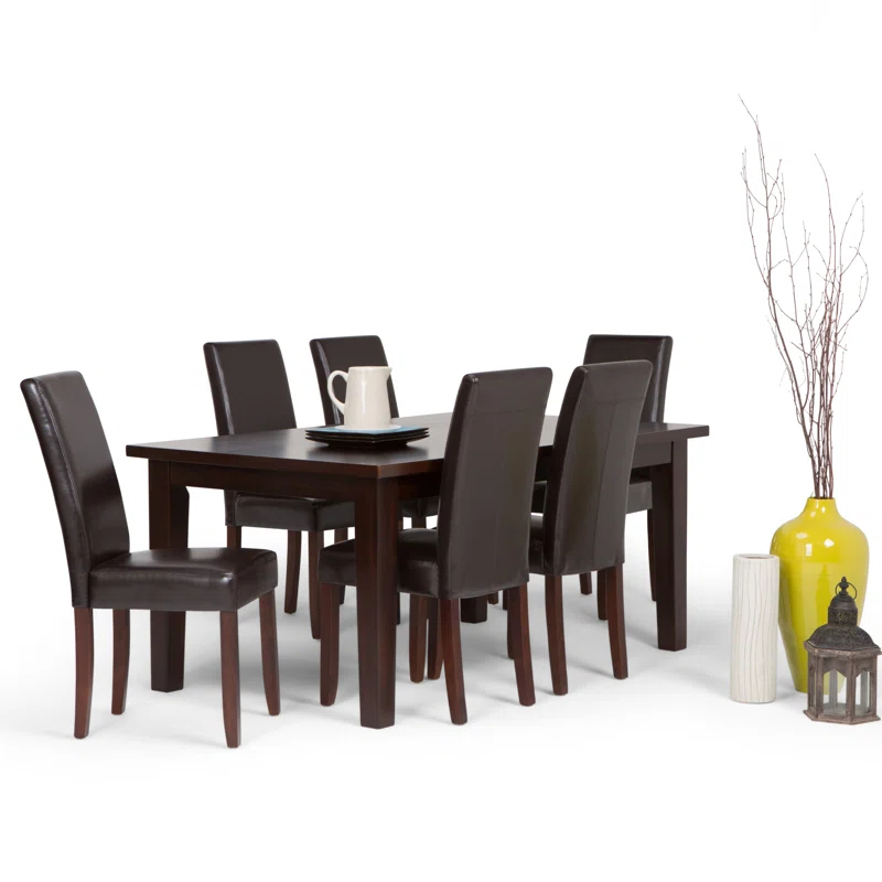 Simpli Home Acadian 7-Piece Dining Set with Solid Hardwood Table and 6 High-Back Upholstered Chairs & Reviews | Wayfair