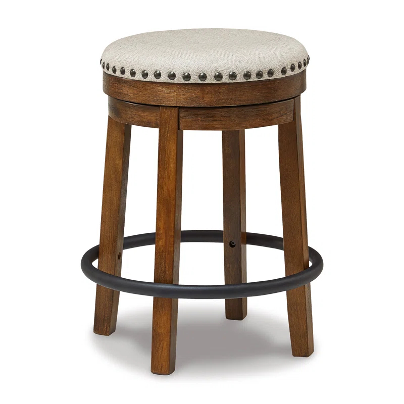 Gracie Oaks Marlar Swivel Upholstered Counter Stool with Solid Wood Frame
