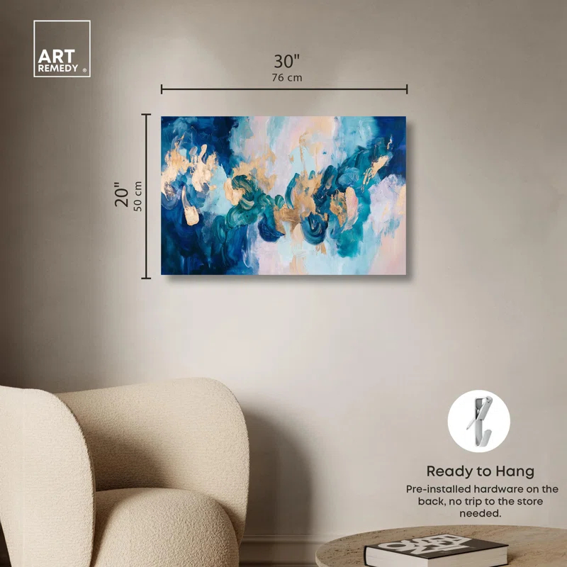 Art Remedy Golden and Aqua Land Canvas Blue Abstract Art by Art Remedy