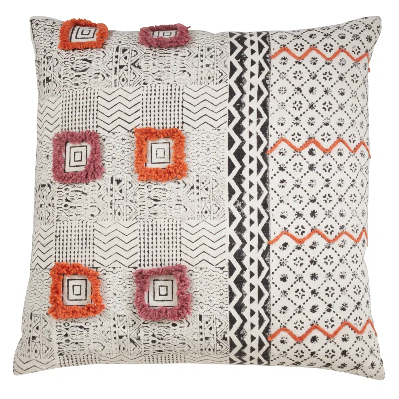 Saro Lola Collection Appliqued Cotton Throw Pillow