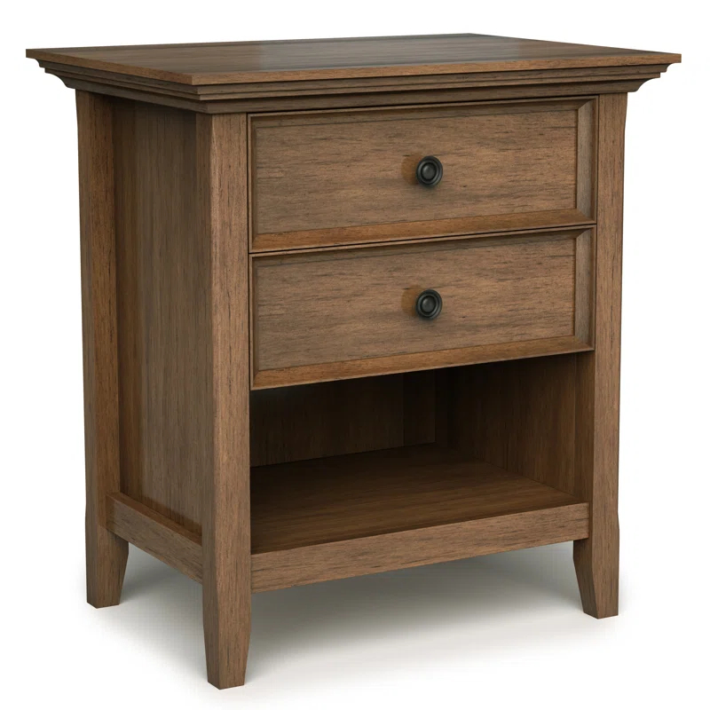 Simpli Home Amherst 24"W 2-Drawer Solid Wood Nightstand with Open Shelf