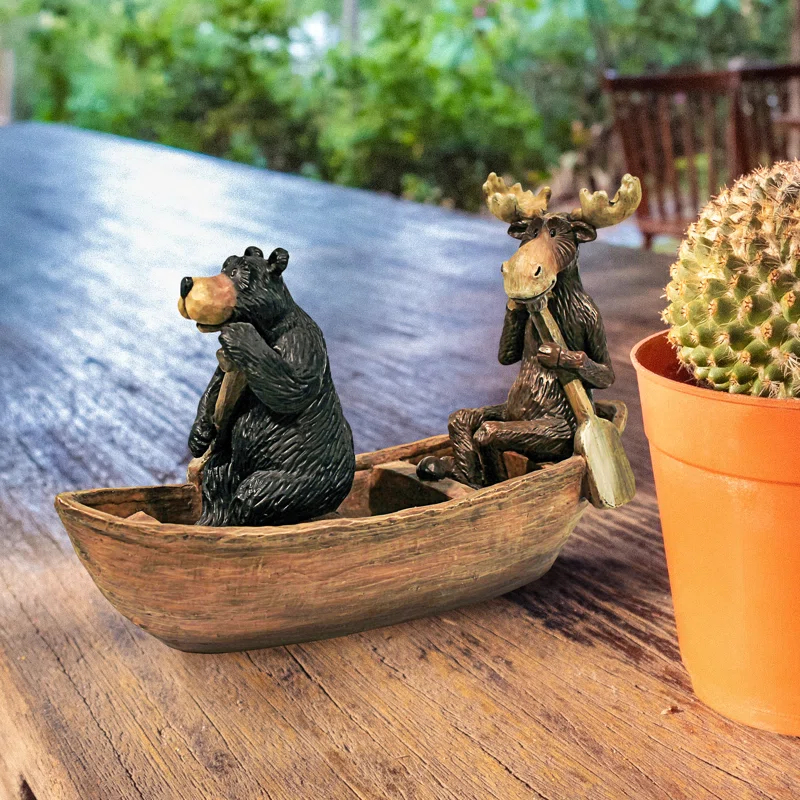 Design Toscano Moose and Black Bear in a Boat Statue