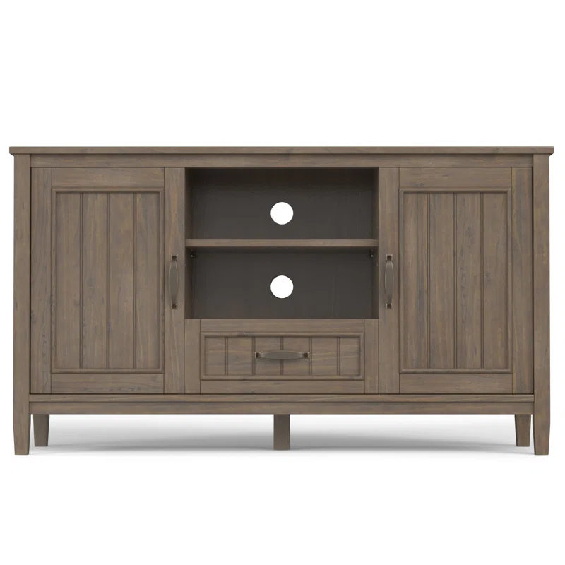 Simpli Home Lev SOLID WOOD TV Media Stand in Smoky Brown For TVs up to 60 inches