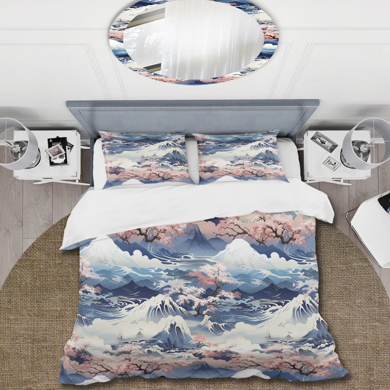 Karitza Blue And Pink Zen Japanese Landscape - Japanese Duvet Cover Set - Microfiber Polyester