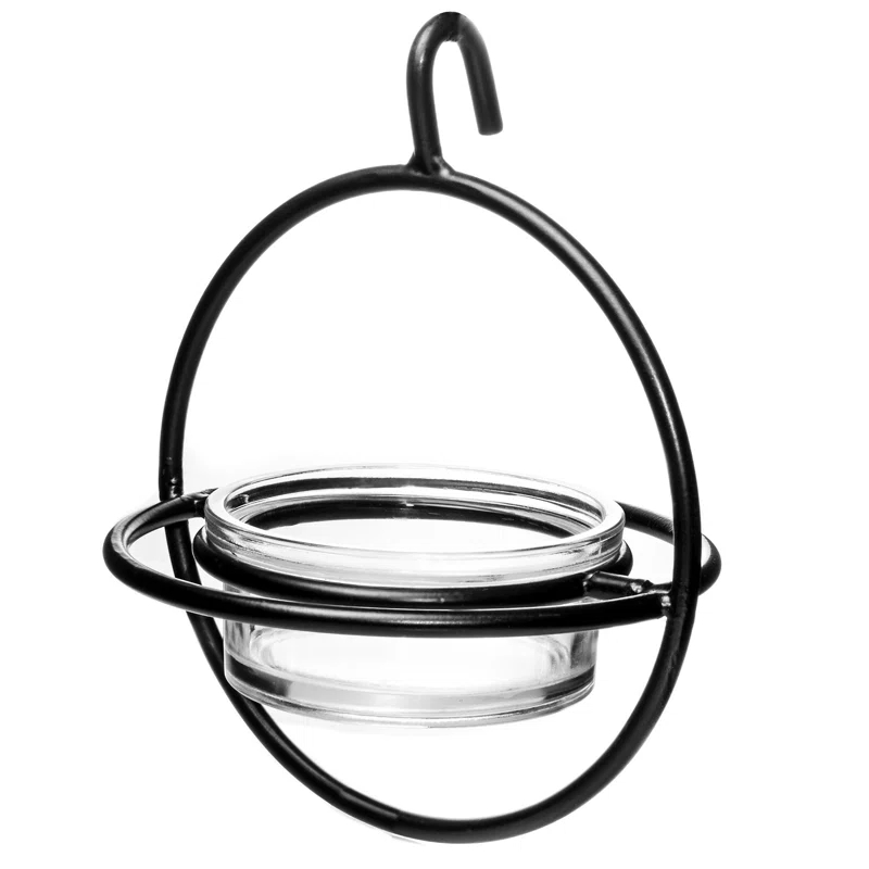 Monarch Abode Hanging Zazu Bird Feeder with Clear Glass Bowl, Perch, Outdoor Decor for Garden Backyard Patio