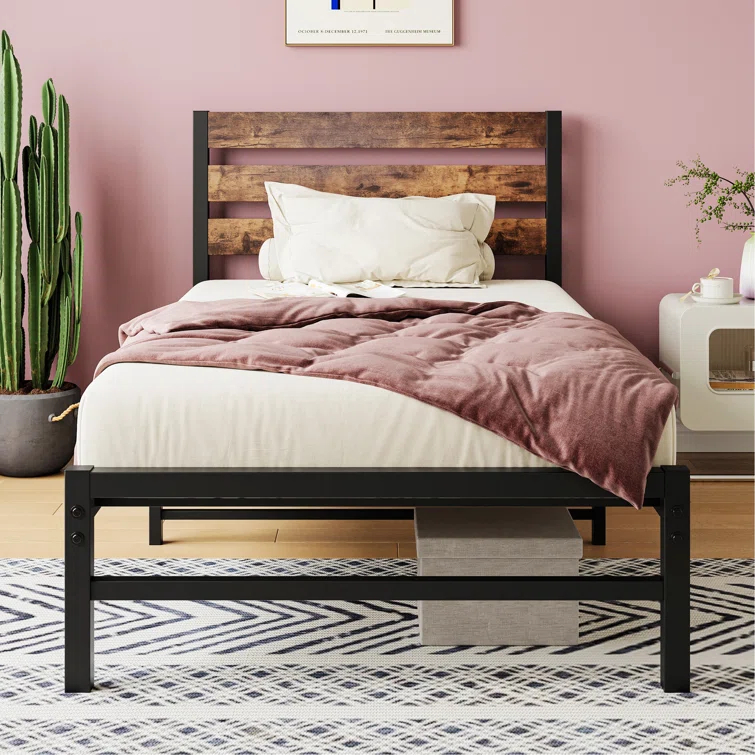 Ebern Designs Doiphode Full Size Platform Bed Frame with Rustic Vintage Wood Headboard,  No Box Spring Needed Rustic Brown