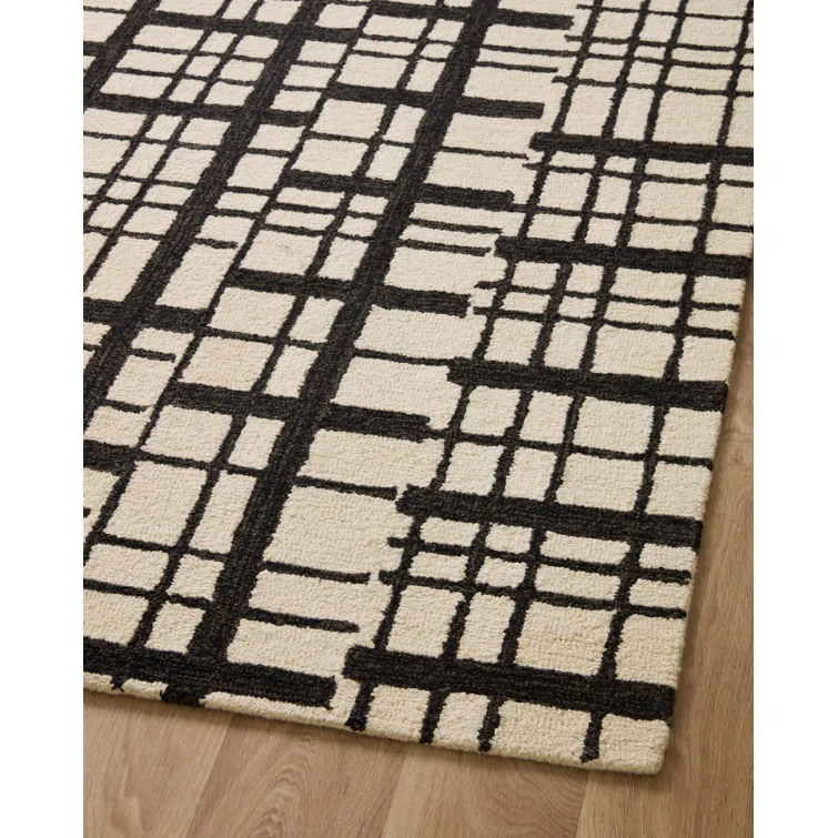 Chris Loves Julia x Loloi Chris Loves Julia x Loloi Polly Checkered Hand Tufted Jute/Sisal/Wool Black/Ivory Area Rug