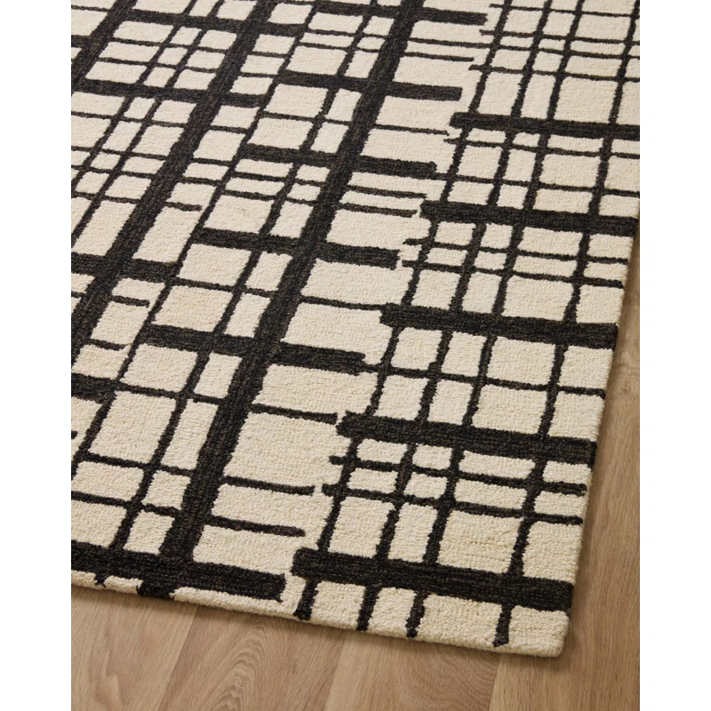 Chris Loves Julia x Loloi Polly Checkered Hand Tufted Jute/Sisal/Wool Black/Ivory Area Rug