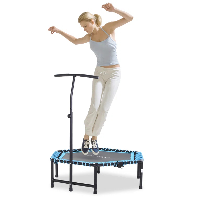 Soozier Soozier 4' Foldable Hexagon Indoor Fitness Trampoline with Handlebar