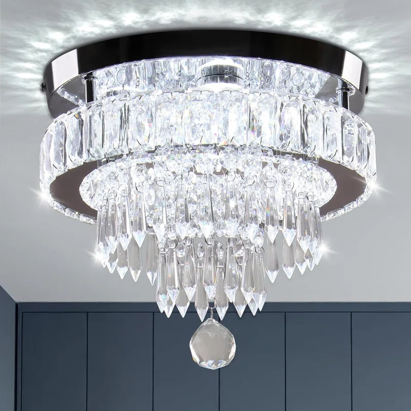 House of Hampton® House of Hampton® 11.8" Crystal Chandeliers Modern Crystal Ceiling Light LED Chandeliers Semi Flush Mount Chandelier Light for Bedrooms Dining Living Room Hallway (6500K Cool White Light)