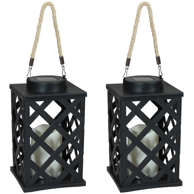 Longshore Tides Grau 9.25'' Solar Powered Integrated LED Outdoor Lantern (Set of 2)