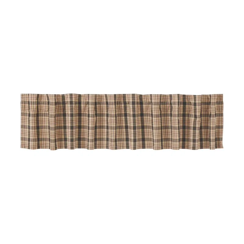 Rosalind Wheeler Holms Plaid Cotton Tailored Window Valance in Khaki/ Forest Green/ Russet