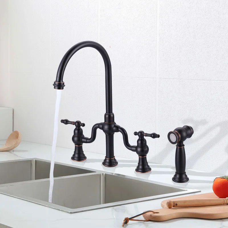 ARCORA AR7105700RB ARCORA Double-Handle High-Arc Widespread Deck Mounted Bridge Kitchen Faucet With Side Spray