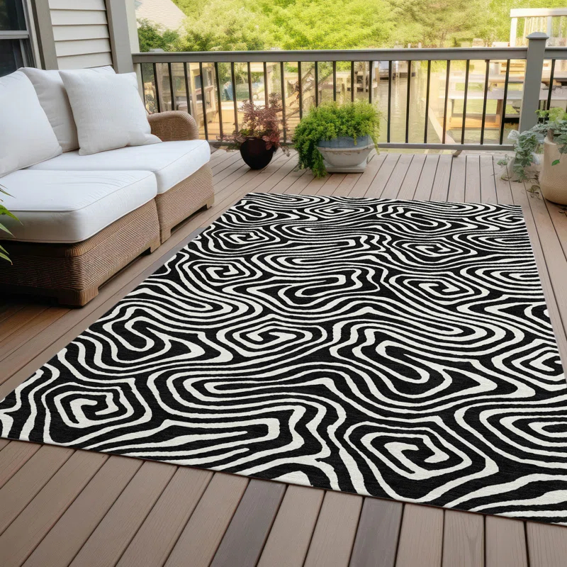 Machine Washable Indoor/Outdoor Chayden ACN1020 Black 8' x 10' Rug