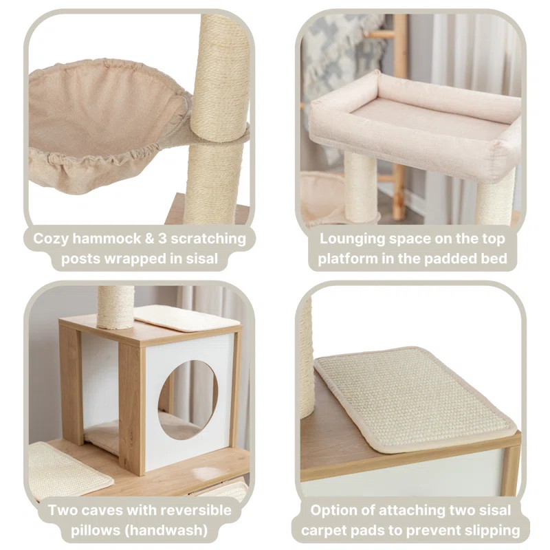 TRIXIE Addison 35.5-in Cat Tree, Modern Wood Cat Tower, Sisal Scratching Posts & Pads, 2 Condos, Hammock, Cozy Bed