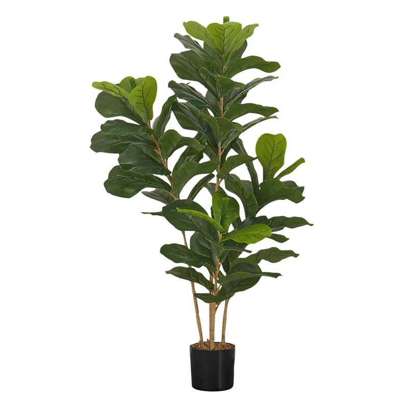 Primrue Fiddle Lifelike Tree, Indoor,Greenery, Potted, Real Touch, Decorative, Green Leaves, Black Pot