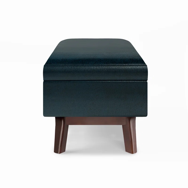 Simpli Home Owen 36"W Small Upholstered Storage Ottoman with Lift Top and Solid Wood Legs