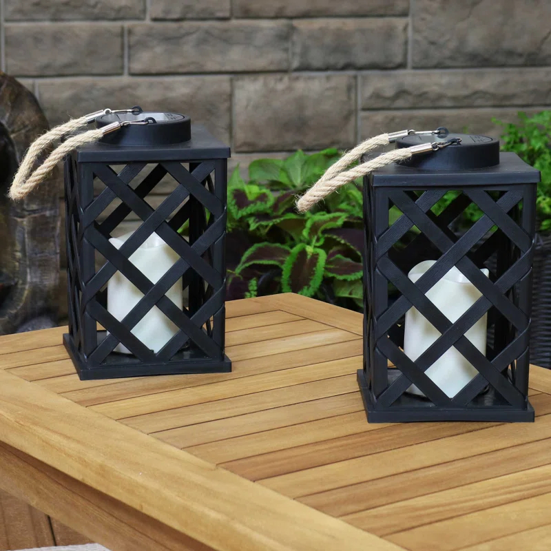 Longshore Tides Grau 9.25'' Solar Powered Integrated LED Outdoor Lantern (Set of 2)
