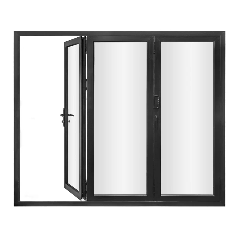 KaMic KaMic 96" inch - 3 Panels Glass Aluminum Folding Door In Black