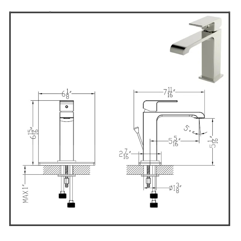 UCore UFC34PS0010 Single-Hole Single-handle Bathroom Faucet with Drain Assembly