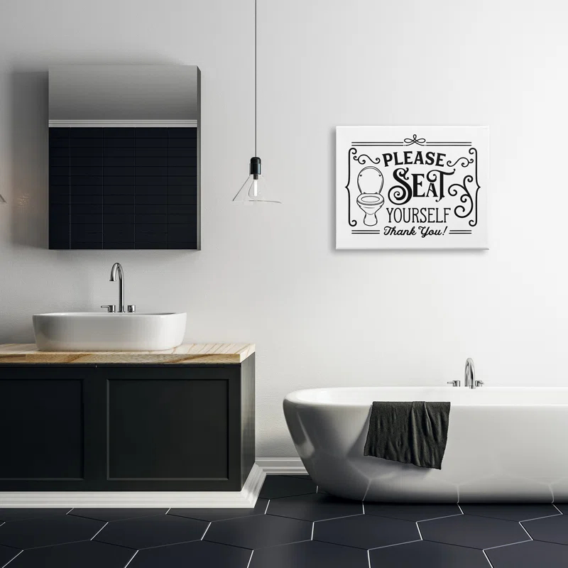 Stupell Industries " Seat Yourself Vintage Style Bathroom Toilet Design " by Lettered And Lined