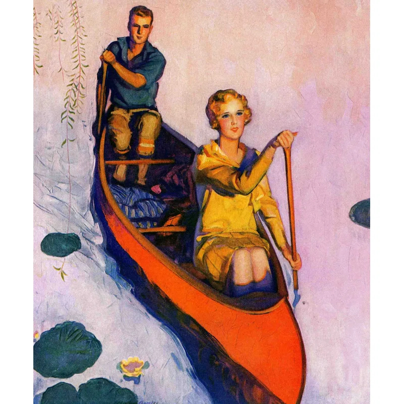 Marmont Hill Couple Paddling Canoe by McClelland Barclay Print on Wrapped Canvas