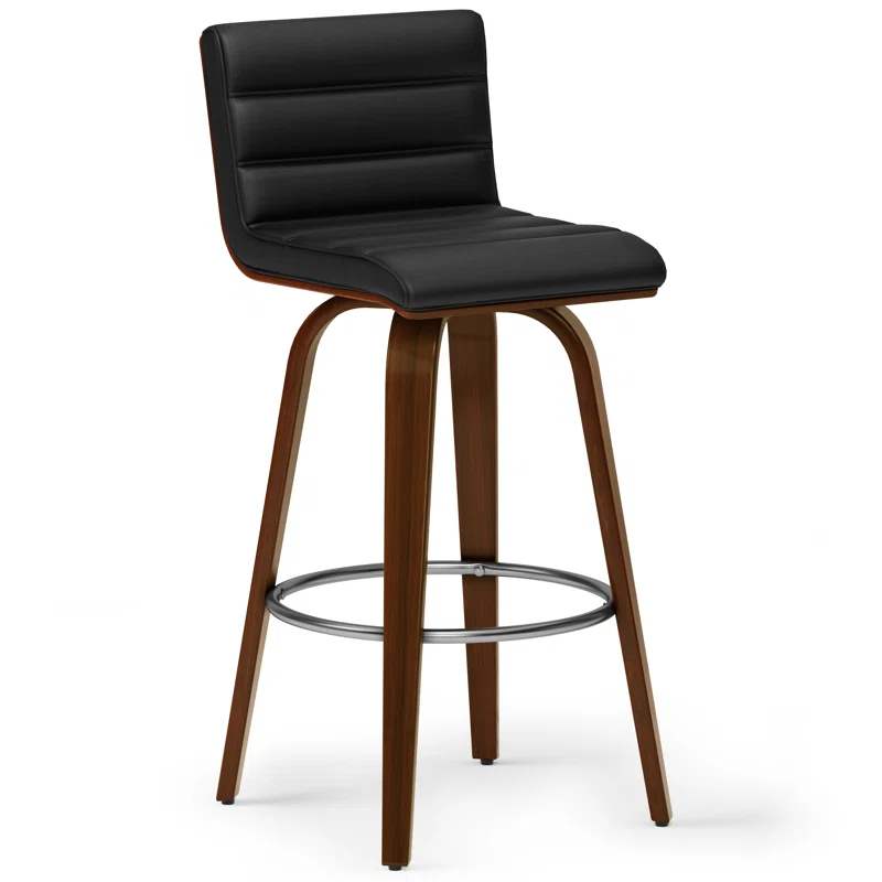 Simpli Home Roland Swivel Upholstered Mid-Century Modern Stool with Padded Seat and Back
