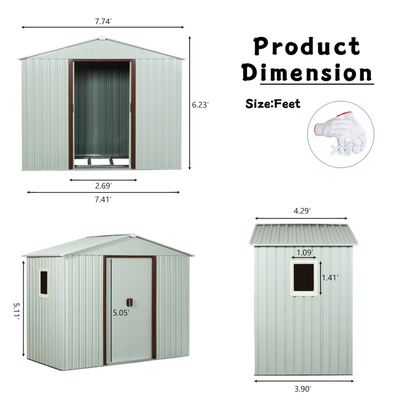 HLILish 8Ft X 4Ft Outdoor Metal Storage Shed With Window And Metal Foundation