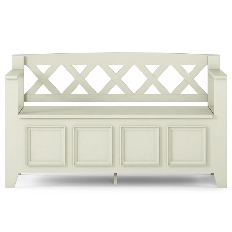 Simpli Home Amherst 48"W Solid Wood Entryway Storage Bench with Lift-Top Lid and Dual Compartments
