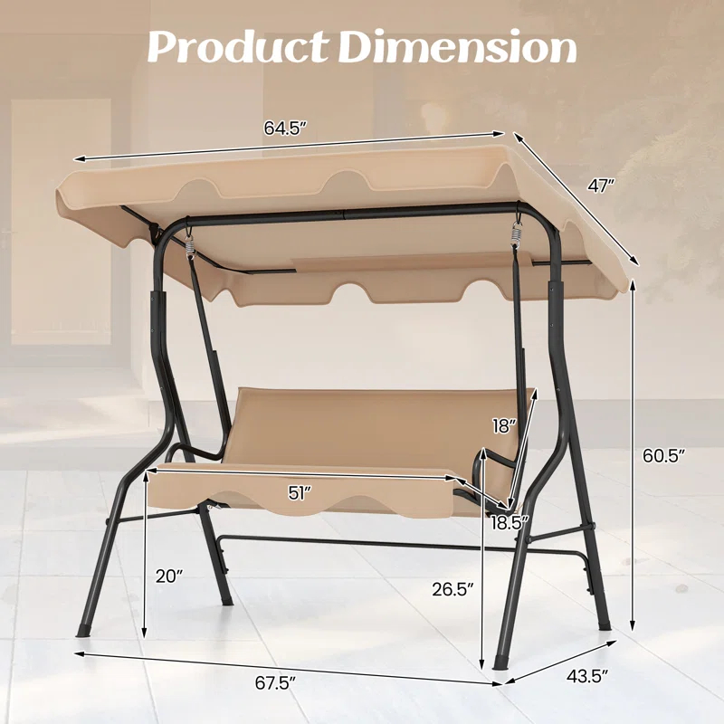 Arlmont & Co. Arlmont & Co. Patio 3 Seats Canopy Swing Glider Hammock Steel Frame Cushioned Backyard