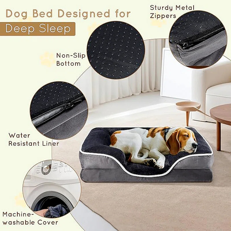 42'' Orthopedic Dog Bed For X-Large Dog, Memory Foam Dog Bed, Egg-Crate Foam Dog Couch Bed With Washable Removable Cover, Grey