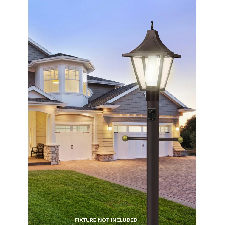 Solus Outdoor Hardwired Direct Burial Lamp Post with Decorative Cross Arm and Convenience Outlet & Reviews | Wayfair