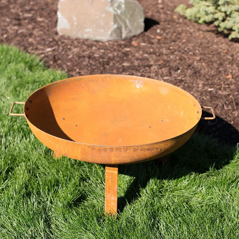 SunnyDaze Decor Union Round Wood-Burning Steel Finish Cast Iron Outdoor Raised Fire Pit Bowl