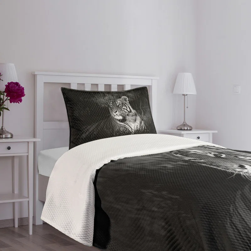Ambesonne Ambesonne Black and White Bedspread Set Bengal Tiger Black White