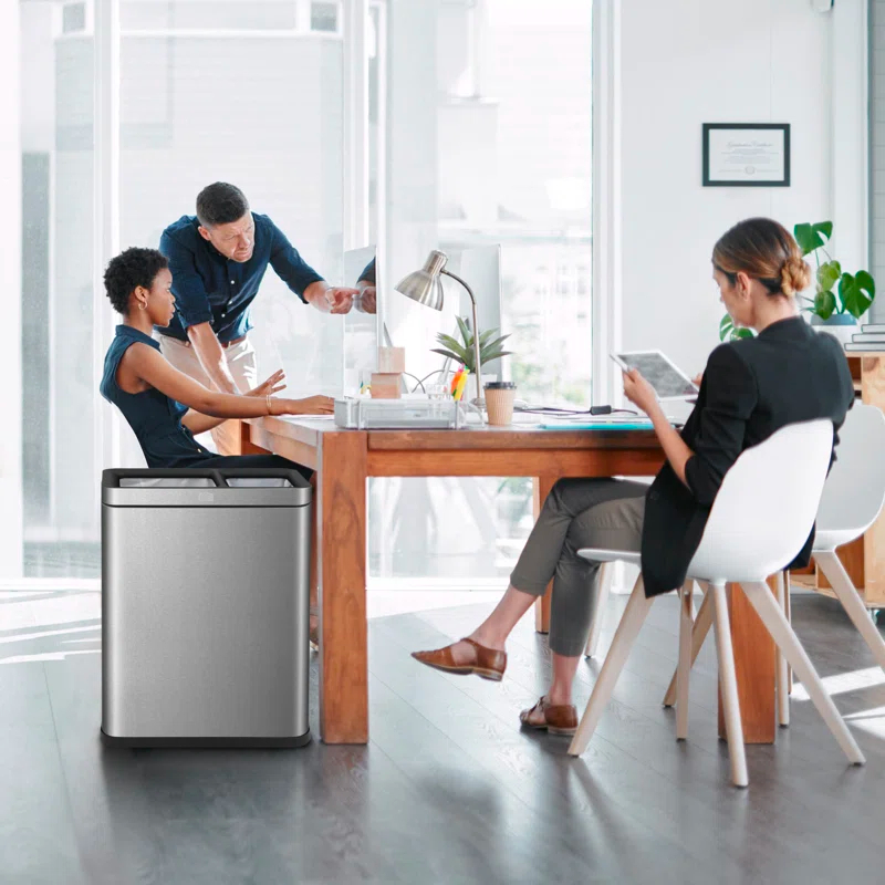 Home Zone Living Home Zone Living Open Top Trash Can Dual Removable Liners for Trash and Recycling Stainless Steel