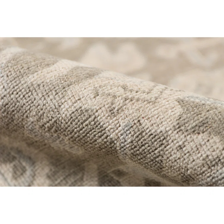 Reversible Taupe Hand-Knotted Wool & Viscose Accent Rug with Faded Embellishment