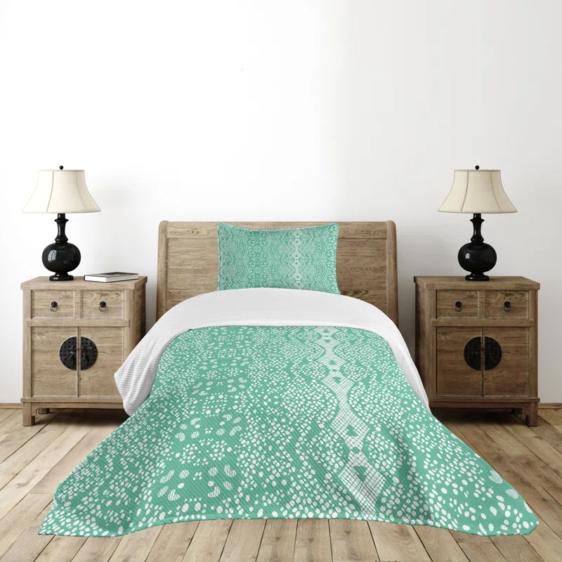Ambesonne Ambesonne Shabby Flora Bedspread Set 2 Pcs Retro Lace Pattern Twin Teal Turquoise