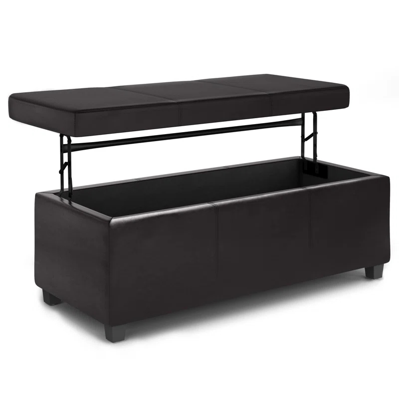 Simpli Home Avalon 44"W Upholstered Storage Ottoman with Lift-Top and Large Interior Storage